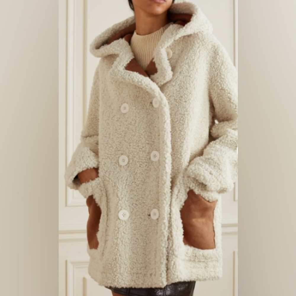 STAND STUDIO Khalessi hooded faux suede-trimmed faux shearling coat, off-white - Picture 3 of 4